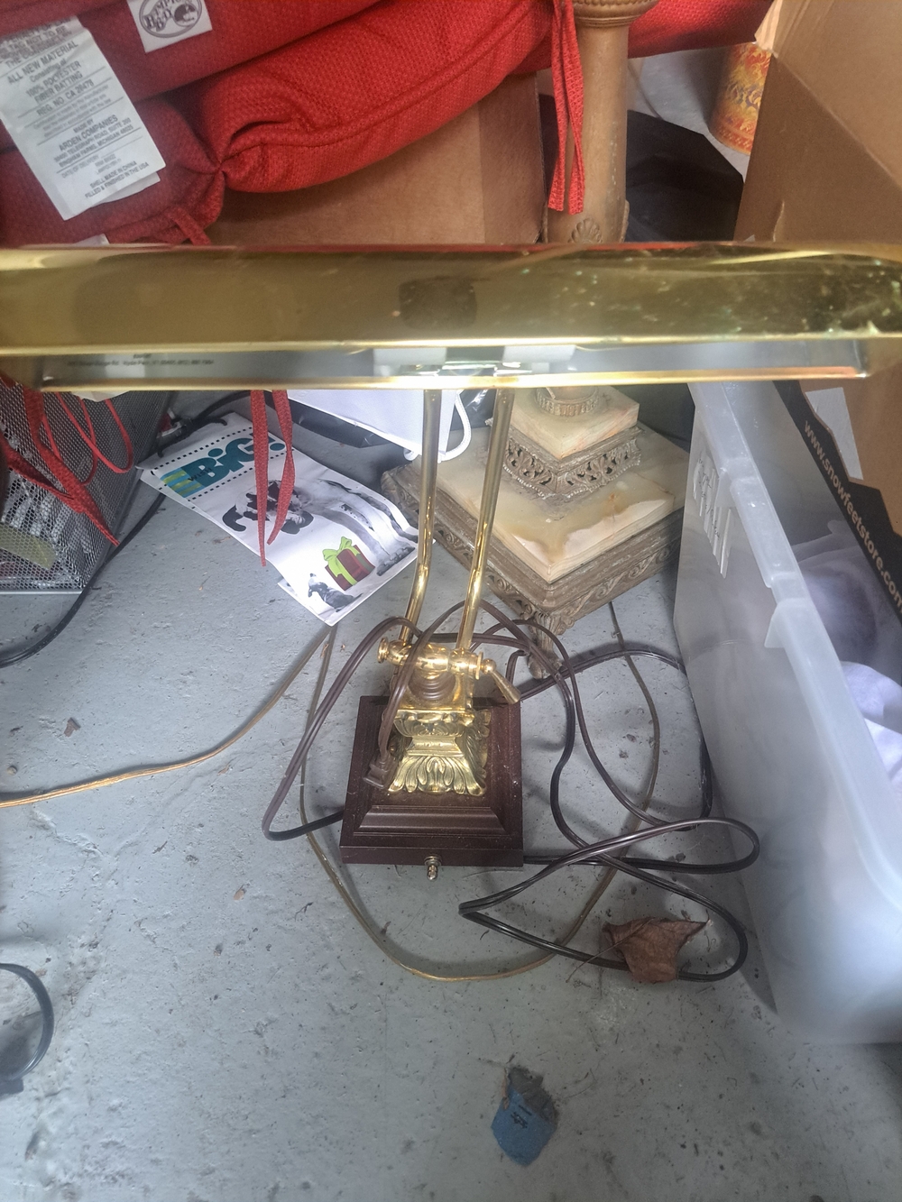 Brass Banker Desk Lamp with Wood Base - Gold and Brown